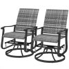 Outsunny Wicker Rattan Swivel Patio Glider Chair Set of 2, Outdoor Glider Chair with Steel Frame, High Back, Gray