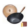 WANGYUANJI Iron Wok, 12.59" Lightweight Wok and Stir Fry Pan, Wooden Handle Carbon Steel Wok No Chemical Coated Flat Bottom Wok for Induction