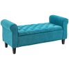 HOMCOM 50 Inches Storage Ottoman Bench, End of Bed Storage Bench with Rolled Arms, Wood Legs, Button Tufted Storage Bench, Teal