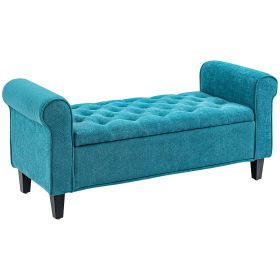 HOMCOM 50 Inches Storage Ottoman Bench, End of Bed Storage Bench with Rolled Arms, Wood Legs, Button Tufted Storage Bench, Teal