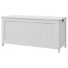 HOMCOM 39.4" Storage Trunk with 2 Safety Hinges, Wooden Bench, Side Handles, Chest for Playroom, White