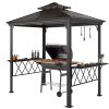 Outsunny Outside Porch BBQ Cooking Pergola Canopy with 6 Hooks for Utensils and Double Venting Roof, Coffee