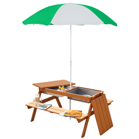 Outsunny Wooden Kids Picnic Table with Sandbox, Adjustable Umbrella, and Removable Parasol, Outdoor Set for Garden and Patio