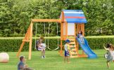 Wooden Outdoor Swing Set 3 in 1 Swing Set outdoor Children's Playset with Slide , 2 Swings and Climber for Garden, Backyard and Playground, Blue