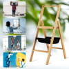 3 Step Foldable Bamboo Step Ladder Stool with Tool Storage Bag