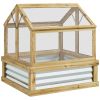 Outsunny Raised Garden Bed with Polycarbonate Greenhouse, Garden Wooden Cold Frame Greenhouse Flower Planter Protection, Peak Roof