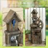 2-in-1 Outdoor Water Fountain with Birdhouse, Outdoor Waterfall Fountain with LED Lights Pump, Tree Trunk Outdoor Water Feature, Resin Garden Fountain