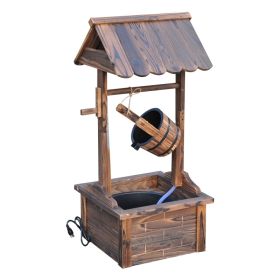 Outdoor Wooden Wishing Well Fountain with Adjustable Water Flow Rate, Outdoor Rustic Waterfall Fountain with Electric Pump, Water Bucket