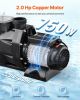 2 HP Above Ground Swimming Pool Pump Single Speed 122 GPM 3450 RPM 220V
