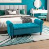 HOMCOM 50 Inches Storage Ottoman Bench, End of Bed Storage Bench with Rolled Arms, Wood Legs, Button Tufted Storage Bench, Teal
