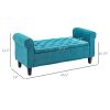 HOMCOM 50 Inches Storage Ottoman Bench, End of Bed Storage Bench with Rolled Arms, Wood Legs, Button Tufted Storage Bench, Teal