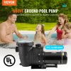 VEVOR Above Ground Pool Pump, 1.5 HP, 100 GPM Single Speed Swimming Pool Pump, 110V/240V 3450 RPM 50.9 ft Max Head Pool Pump
