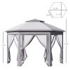 Outsunny 11' x 13' Pop Up Gazebo Canopy Tent with Zippered Mesh Sidewalls and Carrying Bag, Event Tent Shelter for Patio Garden Backyard, Gray