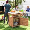 Outsunny Outdoor Grill Cart with Stainless Steel Top, Solid Wood Outdoor Kitchen Island with Wheels, Drawer, Side Handle, Brown