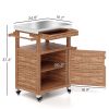 Outsunny Outdoor Grill Cart with Stainless Steel Top, Solid Wood Outdoor Kitchen Island with Wheels, Drawer, Side Handle, Brown