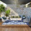 Outsunny RV Patio Rug 9x12 Blue White Floral Outdoor Carpet with Carry Bag