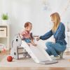 Qaba 3-in-1 Toddler Slide for Age 1-3, Freestanding Kids Slide with Climber, Basketball Hoop and Ball, Giraffe Design, Gray
