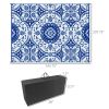 Outsunny RV Patio Rug 9x12 Blue White Floral Outdoor Carpet with Carry Bag