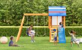 Wooden Outdoor Swing Set 3 in 1 Swing Set outdoor Children's Playset with Slide , 2 Swings and Climber for Garden, Backyard and Playground, Blue