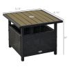 Outsunny 22" Steel PE Rattan Wicker Outdoor Patio Accent Table with Umbrella Hole Brown
