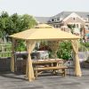Outsunny 10 x 10 Gazebo with 2-Tier Roof, Mesh Sidewalls, Steel Frame for Garden in Beige
