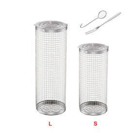 BBQ Cage Stainless Steel Rolling Grilling Basket for Use Outdoor (Color: As pic show, Type: Style B)