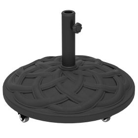 Outsunny Round Patio Umbrella Base with Wheels, 44 lbs Resin Umbrella Stand Base (Color: Black)