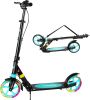 LED Light Up Large Wheels Scooter for Kids Ages 6-12 and Adults with Handbrake;  Kick Scooters for Teens 12 Years and Up with Carry Strap and Bell