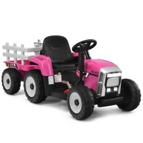 12V Ride on Tractor with 3-Gear-Shift Ground Loader for Kids 3+ Years Old (Color: Pink)
