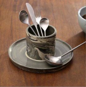 Handcrafted Carbon Cutlery Holder With Spoon Rest   Stylish & Practical Kitchen Organizer (Option: Charcoal)