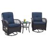 360-Degree Patio Wicker Swivel Rocker Chairs Set;  Outdoor Rattan Rocking Bistro Sets with Cushions and Table